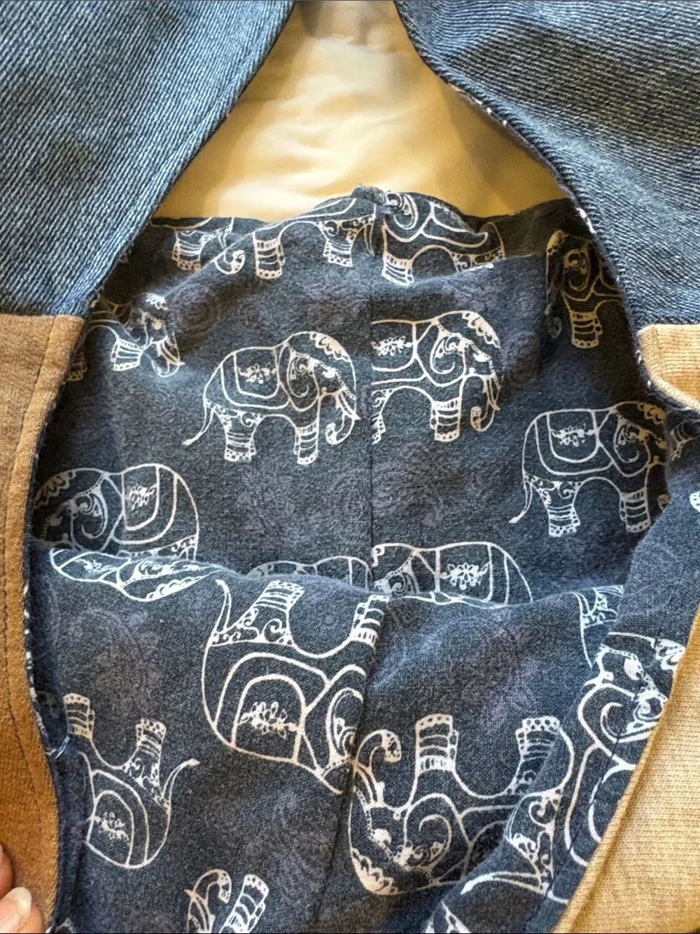 Upcycled Patchwork Blue and Brown Shoulder Tote